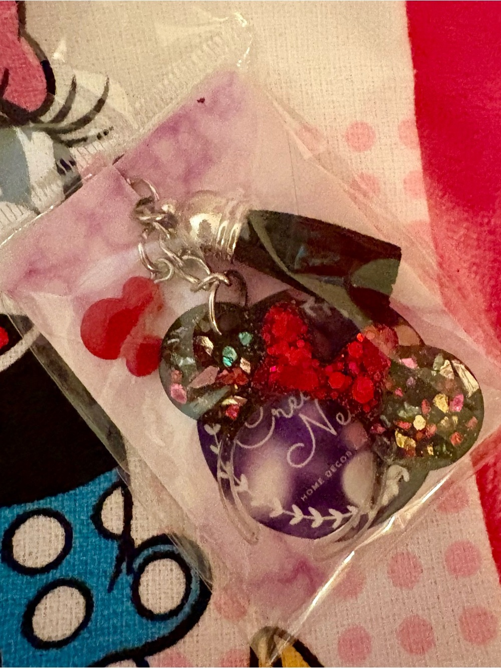 Minnie Mouse Inspired Glitter Red & Black Charm Keychain